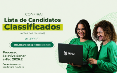 Senar divulga lista de classificados do Processo Seletivo 2026.2 da Rede e-Tec